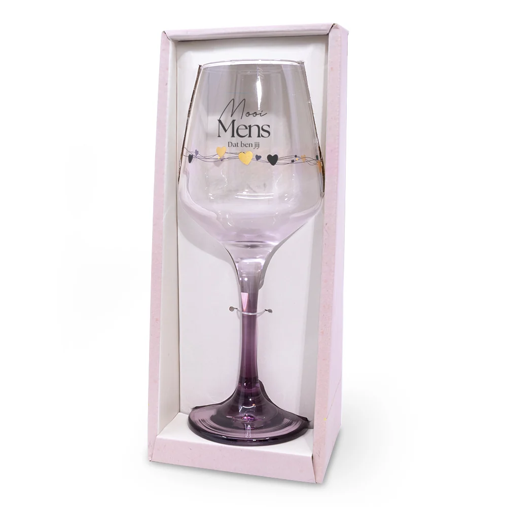 Wijnglas met de tekst Mooi Mens