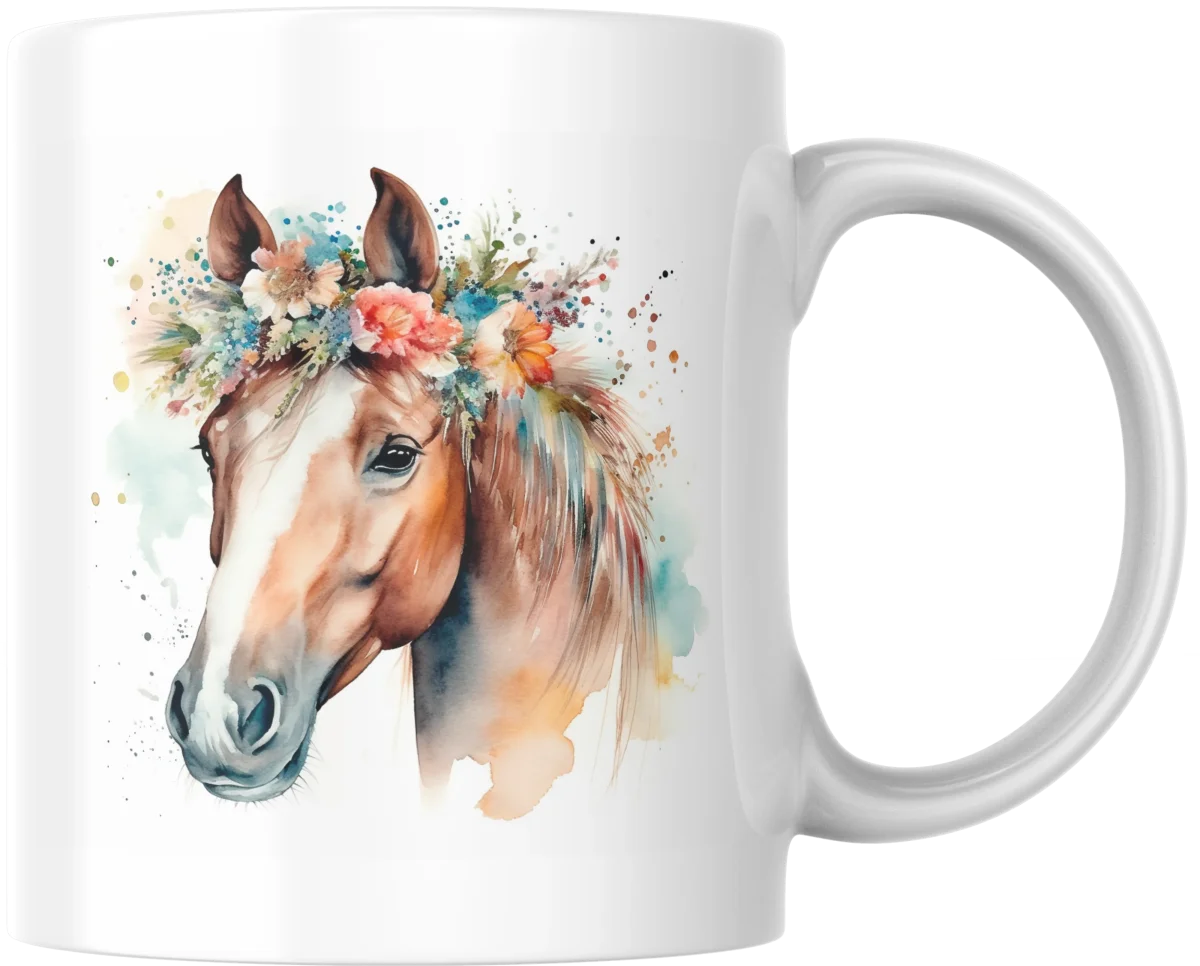 Paard met bloemenkrans – Aquarel boho mok - Afbeelding 2