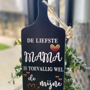 Serveerplankje 35 cm De liefste Mama zwart met wit