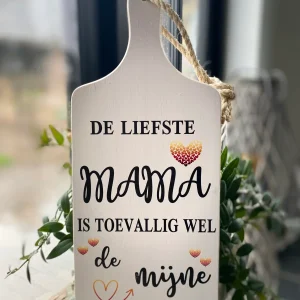 Serveerplankje 35 cm De liefste Mama wit met zwarte letters