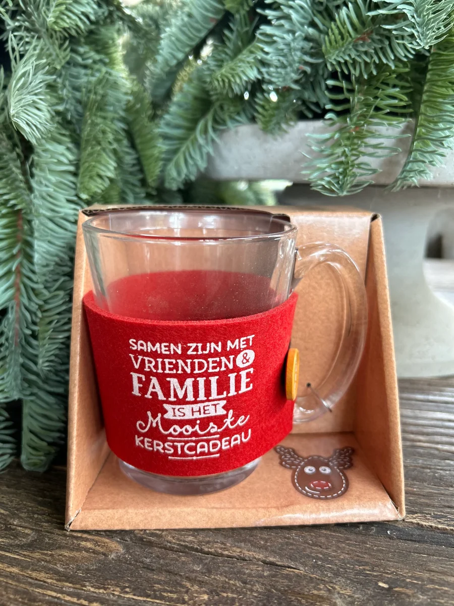 Theeglas met de tekst Samen zijn met Vrienden & Familie is het Mooiste Kerstcadeau - Afbeelding 2
