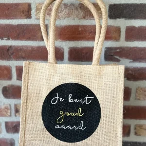 Cadeau tas/shoppig bag - Jute - met de tekst Je bent goud waard
