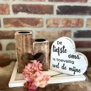 Cadeau pakket waxinehouder Hart De liefste oma