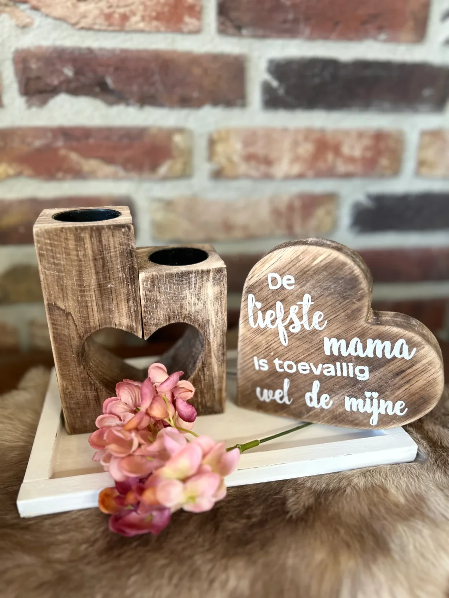 Cadeau pakket Waxinehouder Hart De liefste mama