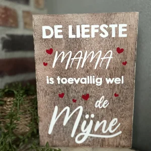 Tekstblok 25 x 18 cm met houten hartje - De liefste mama (natural)