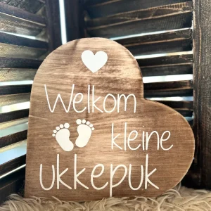 teksthart xl 25x25cm Welkom kleine ukkepuk natural (wit)