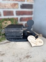 Onderzetters Power Blackwash inclusief houten hartje